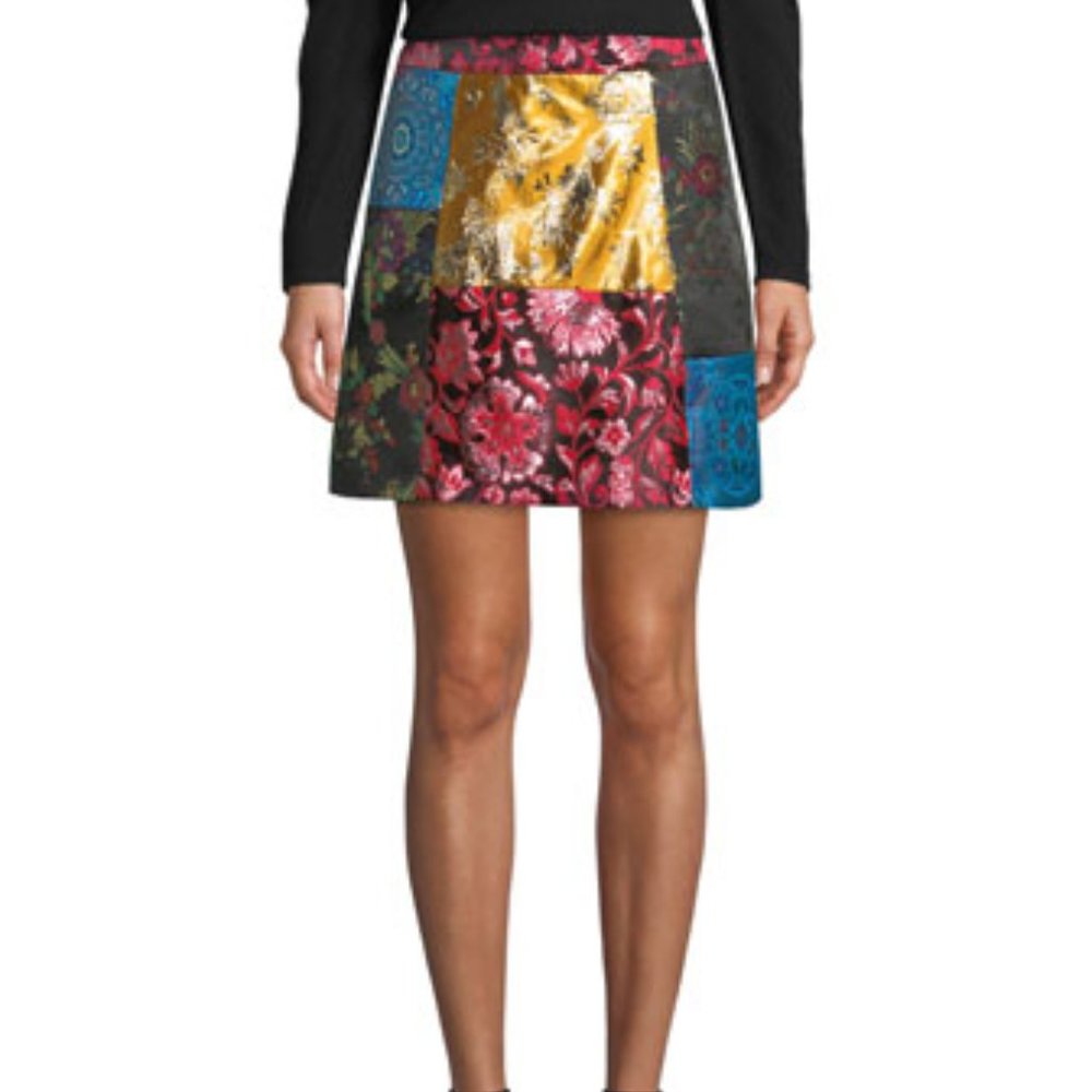 Alice + Olivia Riley Patchwork A-line Skirt